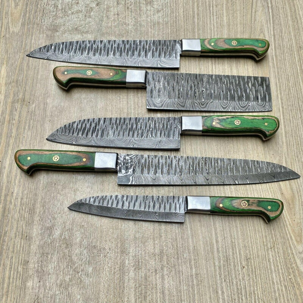 Forged Damascus Steel Chef Knives Set Handmade Kitchen Cutlery With Wood Handles 3