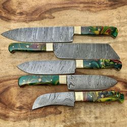 authentic handmade damascus steel knife set – professional 5pc chef collection