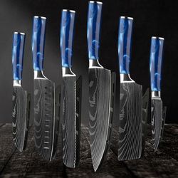 professional damascus steel 6pcs chef knife set | vg10 core kitchen knives with g10 handle