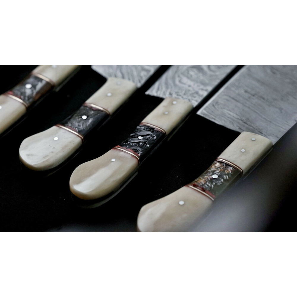 Custom Handmade Damascus Steel Chef Knife Set Of 5 Full Tang Hunting Knives With Leather Sheath 2