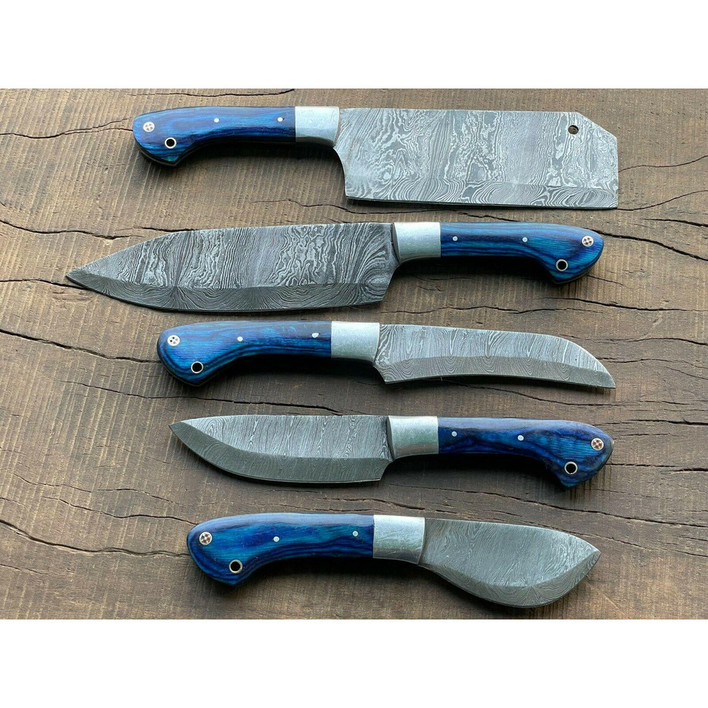 Handmade Damascus Steel 5Piece Chef Knife Set Custom Forged Kitchen Knives 1