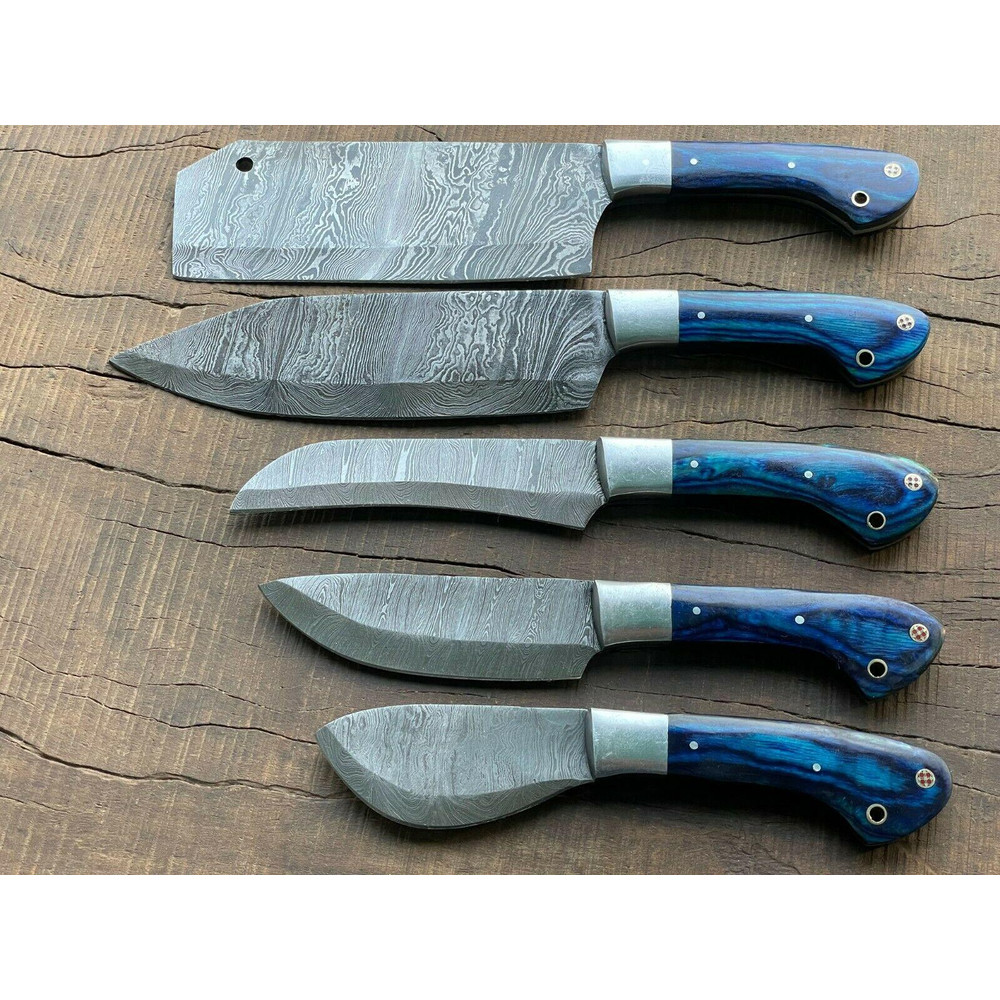 Handmade Damascus Steel 5Piece Chef Knife Set Custom Forged Kitchen Knives 2