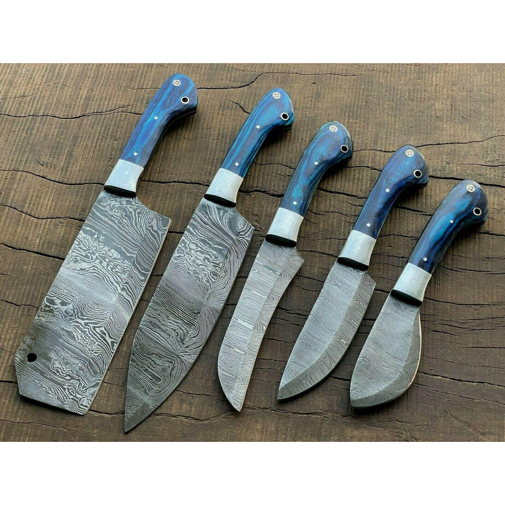 Handmade Damascus Steel 5Piece Chef Knife Set Custom Forged Kitchen Knives 0