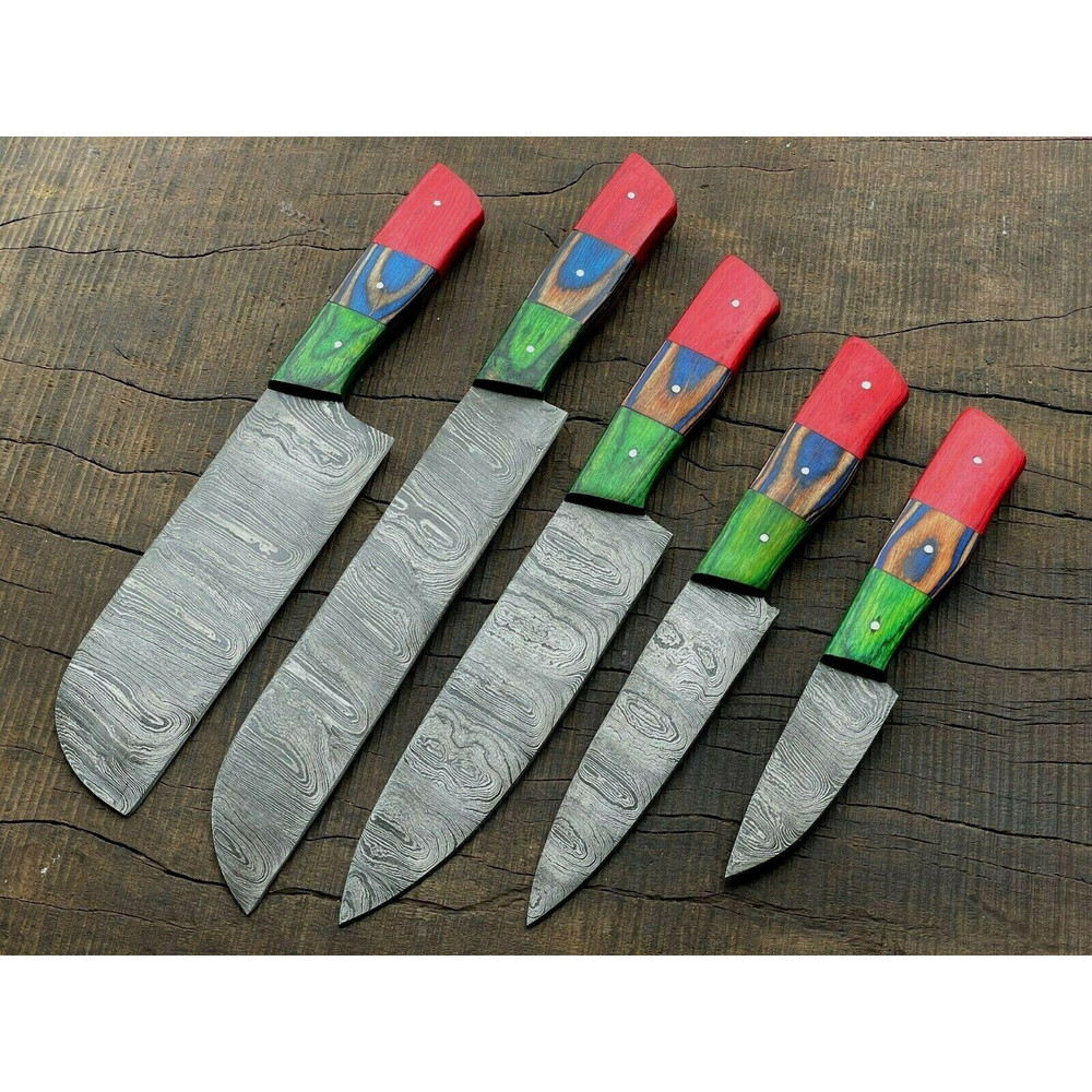 Chef Knife Set 5Pc Handmade Damascus Steel Kitchen Knives Collection 0