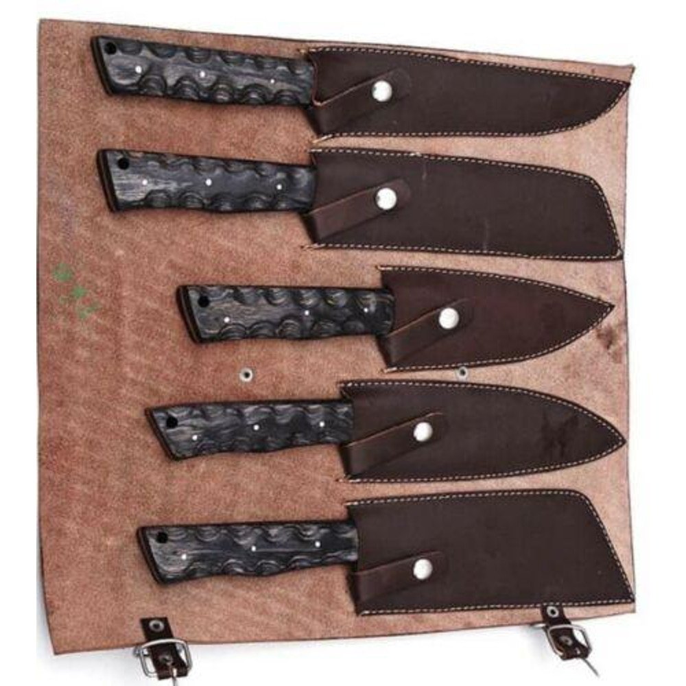 Hand Forged Damascus Steel Chef Knife Set Of 5 Custom Kitchen Knives With Wooden Handle 3