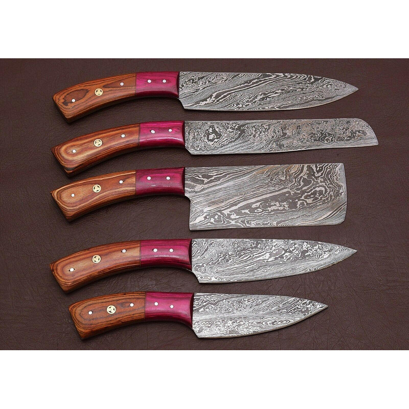 Forged Damascus Steel Kitchen Knife Set Professional 5 Piece Chef Set 2
