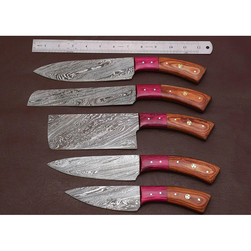 Forged Damascus Steel Kitchen Knife Set Professional 5 Piece Chef Set 0