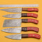Handmade Damascus Chef Knife Set Lot Of 5 Dollar Wood Handle With Leather Sheath 1