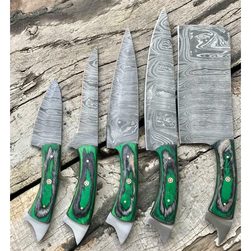 Damascus Steel Chef Knife Bundle 5 Pc Professional Handmade Set 1