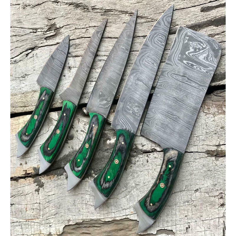 Damascus Steel Chef Knife Bundle 5 Pc Professional Handmade Set 3