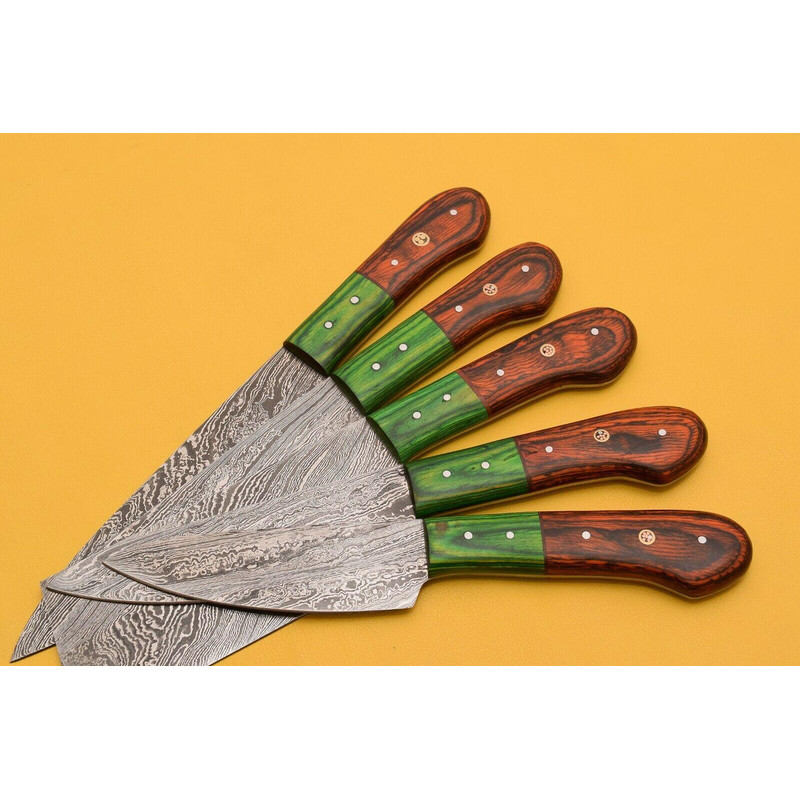 Handmade Damascus Chef Set 5 Pc Knife Lot With Dollar Wood 3