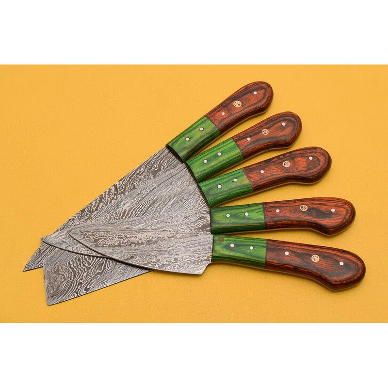 Handmade Damascus Chef Set 5 Pc Knife Lot With Dollar Wood 2