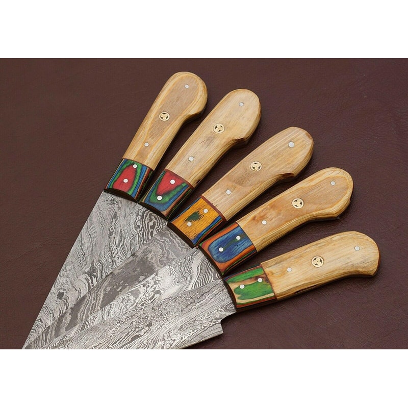Custom Damascus Steel Chef Knives Set Of 5 Forged Kitchen Cutlery 2