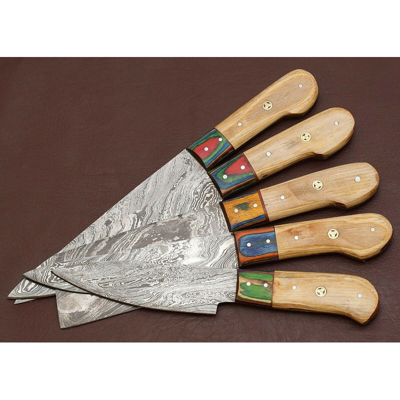 Custom Damascus Steel Chef Knives Set Of 5 Forged Kitchen Cutlery 3
