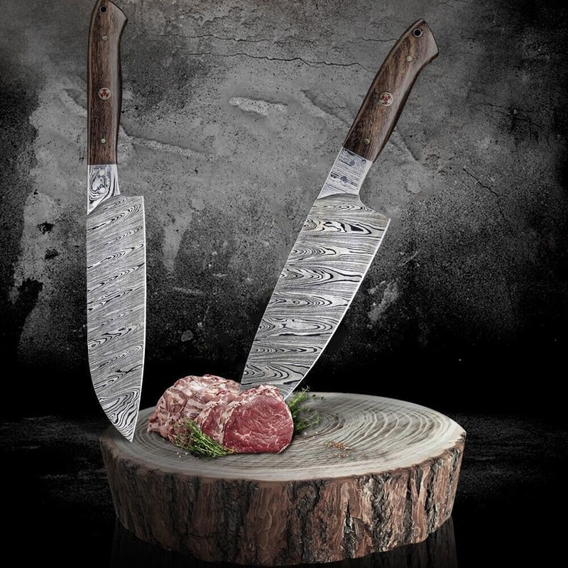 Damascus Steel Forged Kitchen Knives 5 Pc Handmade Chef Set 1