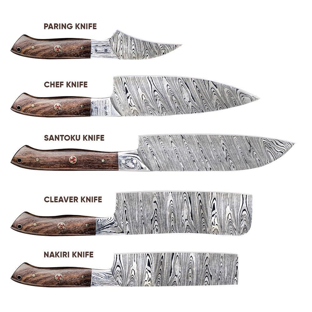 Damascus Steel Forged Kitchen Knives 5 Pc Handmade Chef Set 3