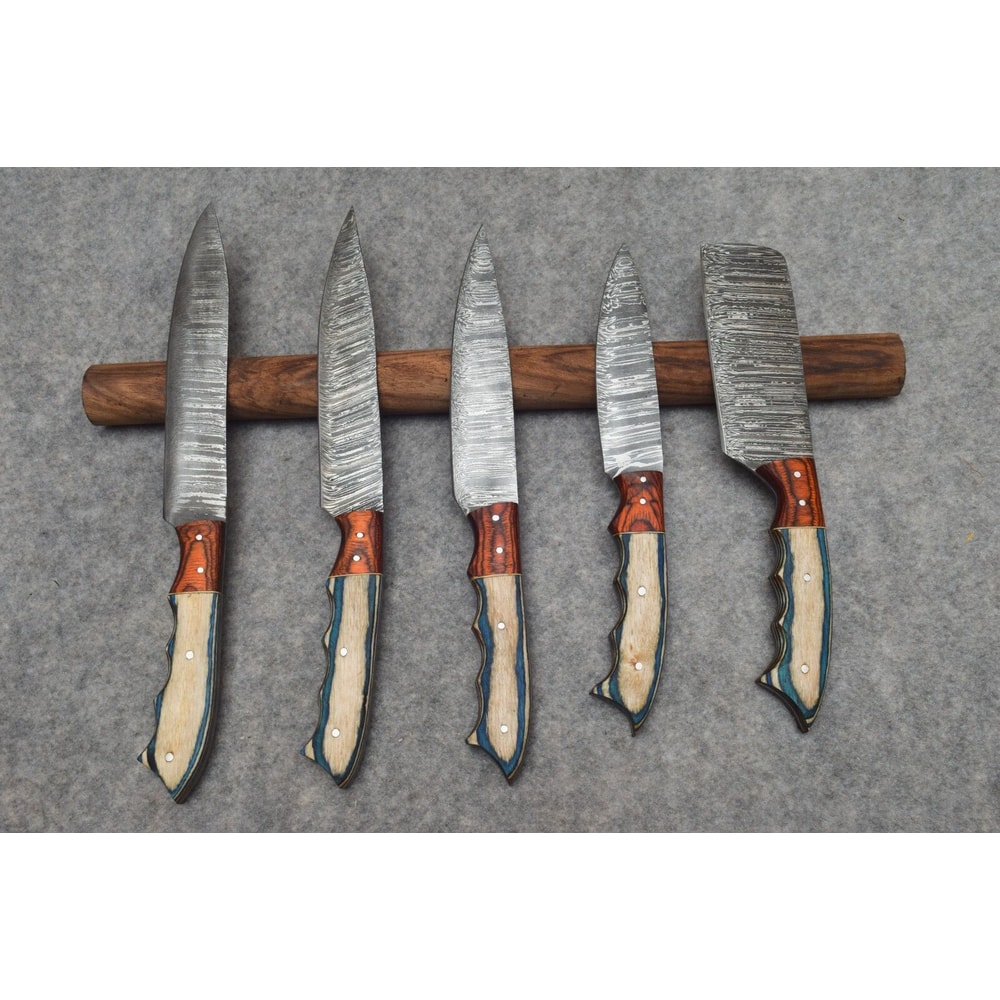 Forged Damascus Steel Chef Knives 5 Piece Handmade Kitchen Set 2