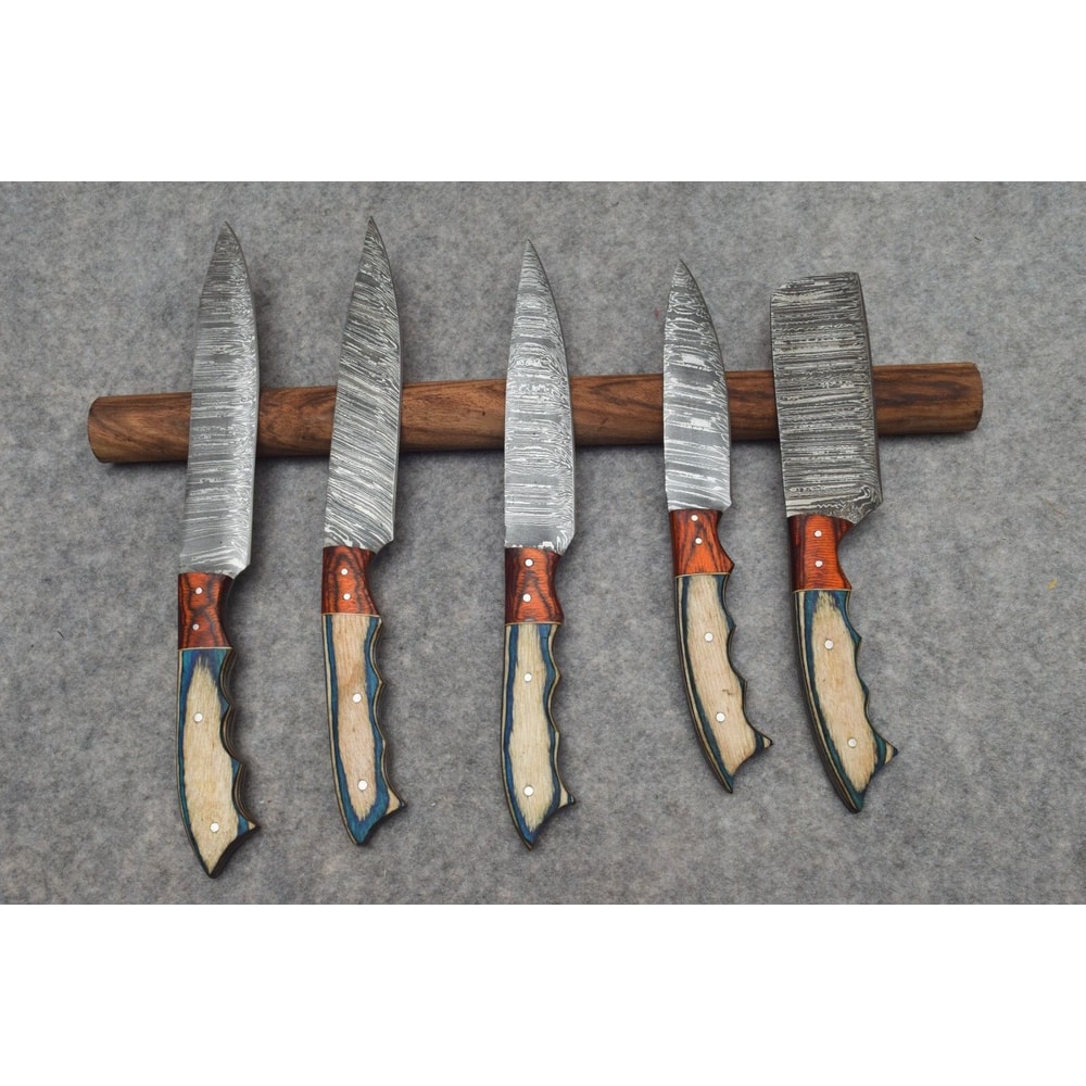 Forged Damascus Steel Chef Knives 5 Piece Handmade Kitchen Set 3