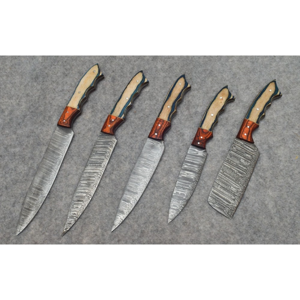 Forged Damascus Steel Chef Knives 5 Piece Handmade Kitchen Set 0