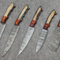 forged damascus steel chef knives | 5 piece handmade kitchen set