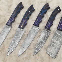 premium handmade damascus chef knife set of 5 with wood handles