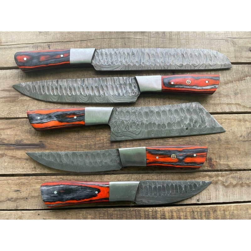 Handcrafted Damascus Steel Kitchen Knives 5 Pc Professional Set 1