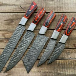 handcrafted damascus steel kitchen knives | 5 pc professional set