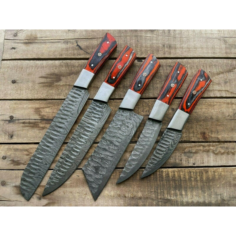 Handcrafted Damascus Steel Kitchen Knives 5 Pc Professional Set 0
