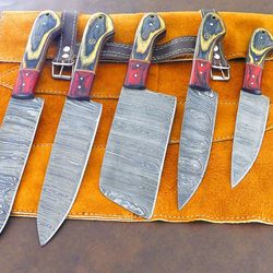 custom hand forged damascus kitchen knives | 5 pc professional chef set