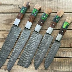 professional handmade damascus kitchen knives | chef set of 5