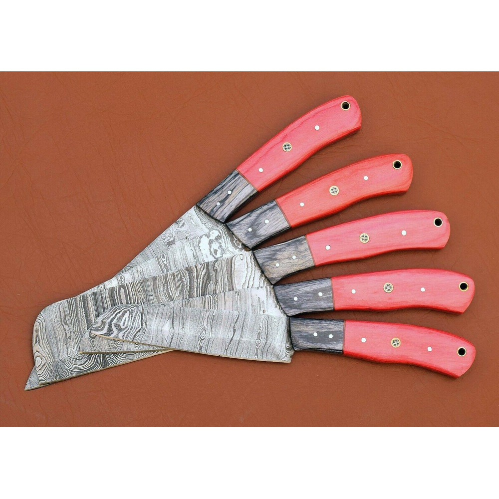 Forged Damascus Steel Chef Knife Set Handmade 5 Pc Kitchen Cutlery 3
