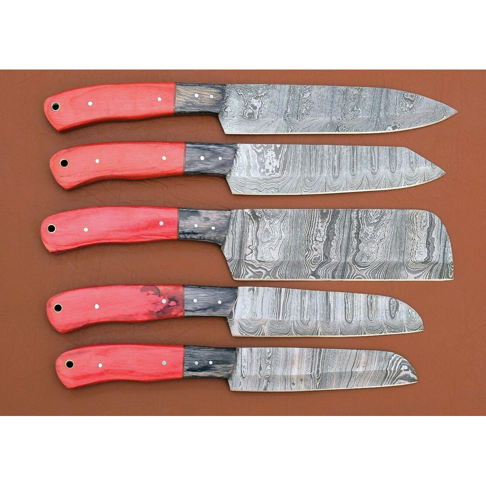 Forged Damascus Steel Chef Knife Set Handmade 5 Pc Kitchen Cutlery 0