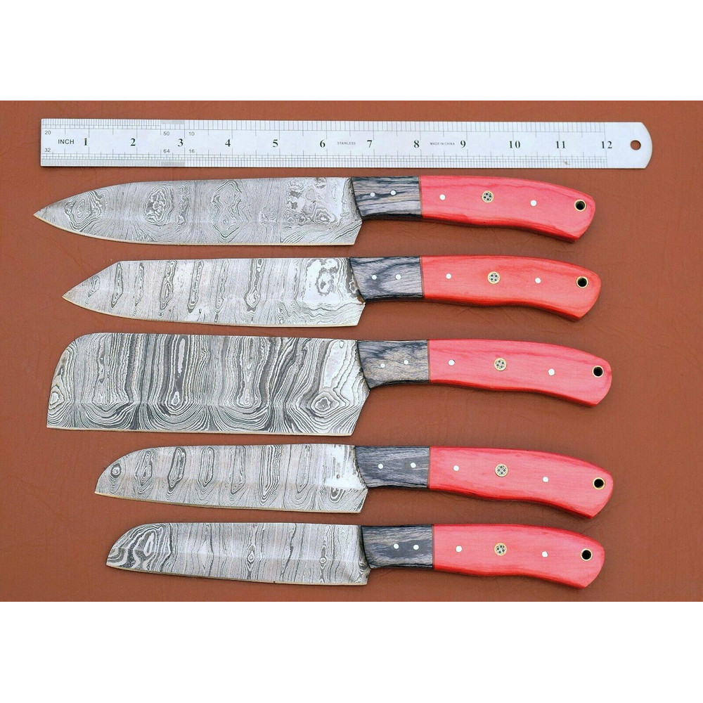 Forged Damascus Steel Chef Knife Set Handmade 5 Pc Kitchen Cutlery 1