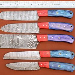 custom handmade damascus steel chef knife set | 5 pc kitchen tools