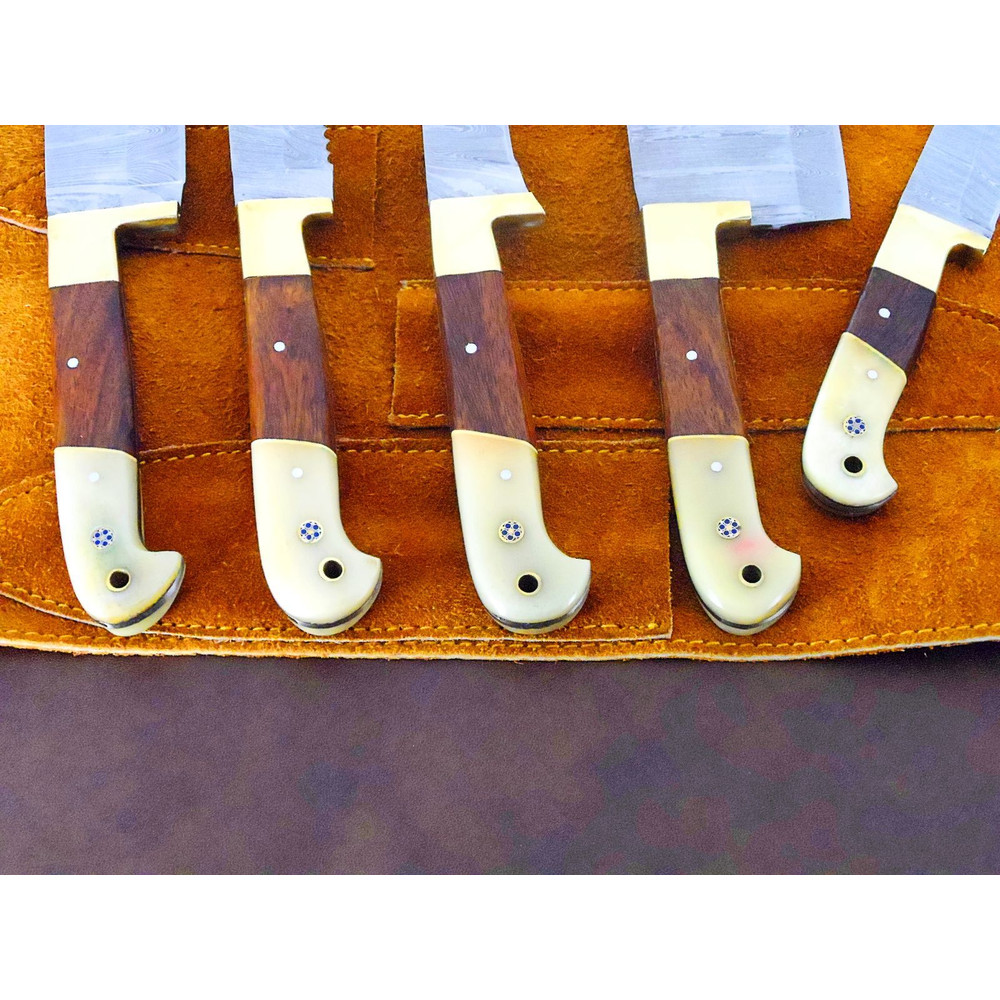 Damascus Steel Chef Knife Collection 5 Pc Handmade Kitchen Set 1