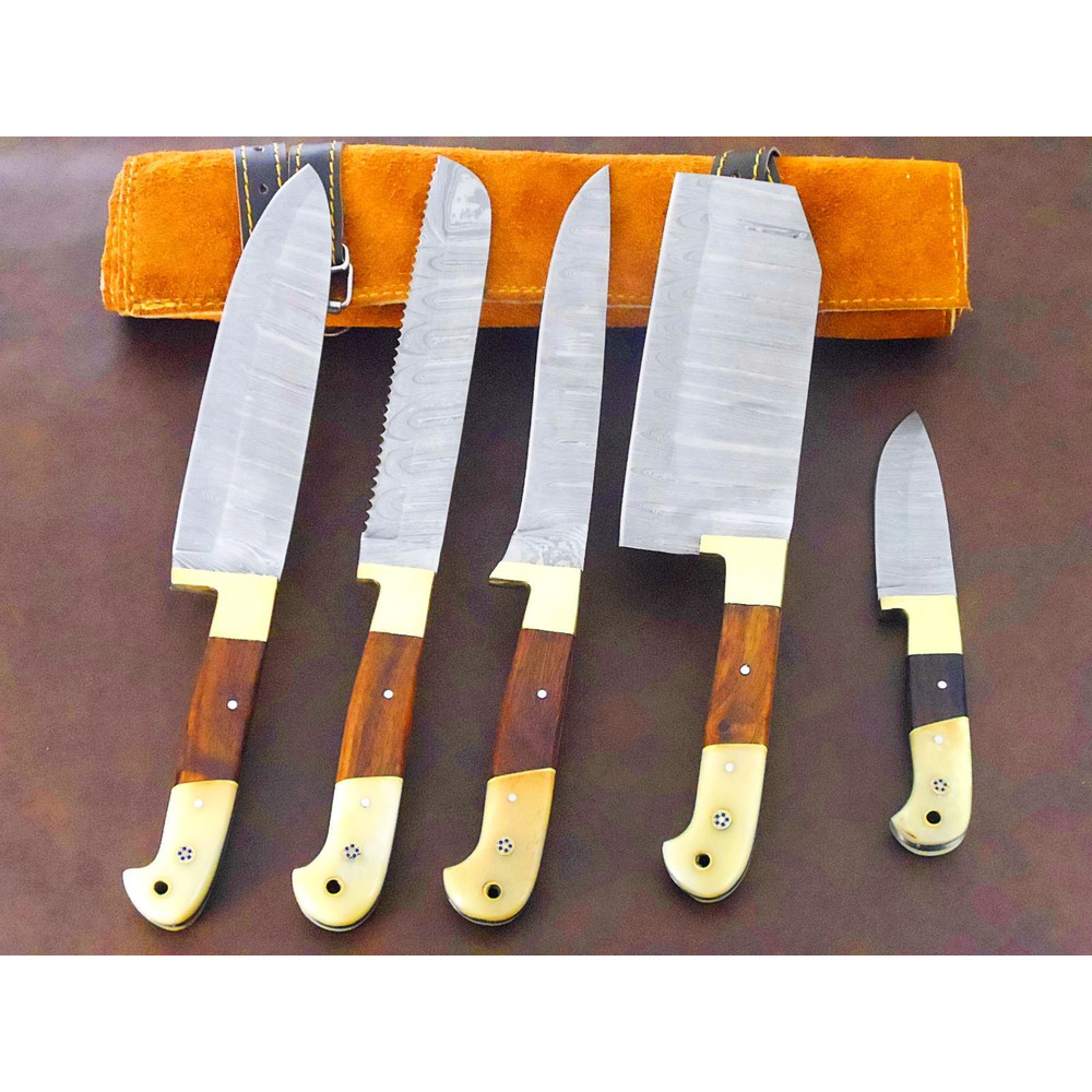 Damascus Steel Chef Knife Collection 5 Pc Handmade Kitchen Set 2