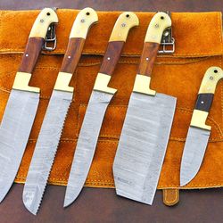 damascus steel chef knife collection | 5 pc handmade kitchen set