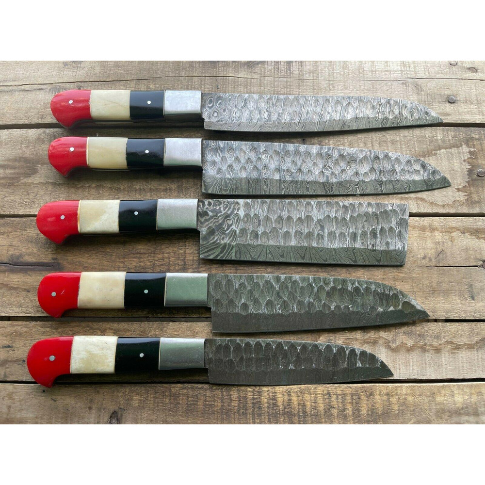 Professional Damascus Steel Kitchen Knife Set 5 Handmade Chef Knives 1