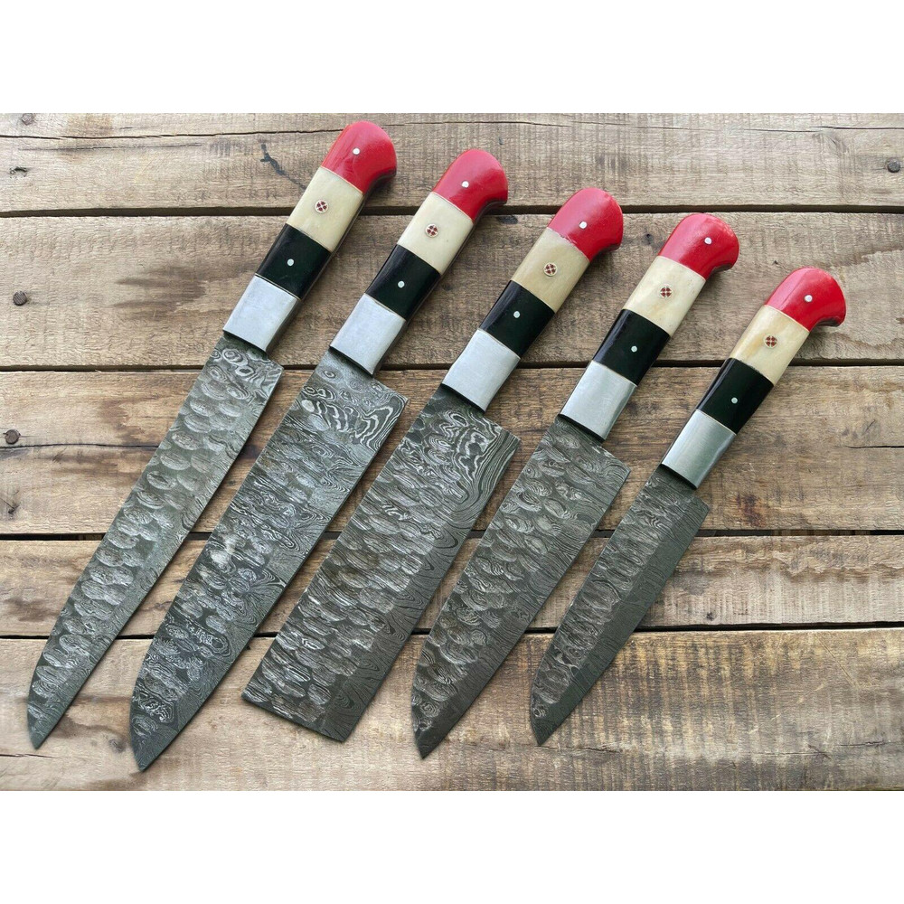 Professional Damascus Steel Kitchen Knife Set 5 Handmade Chef Knives 0