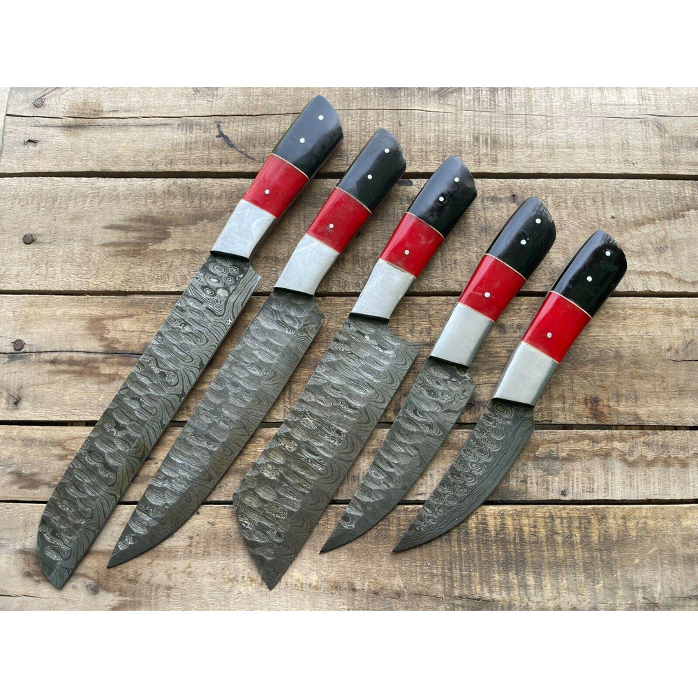 Artisan Damascus Steel 5 Pc Chef Knife Kitchen Collection 0