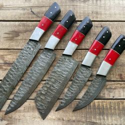 artisan damascus steel 5 pc chef knife kitchen collection