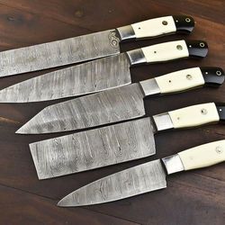 luxury handmade damascus steel kitchen knife set | chef knives lot of 5