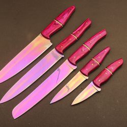 7"–14" custom hand forged d2 steel chef knife set | plasma coated kitchen & hunting knives with damascus bolster
