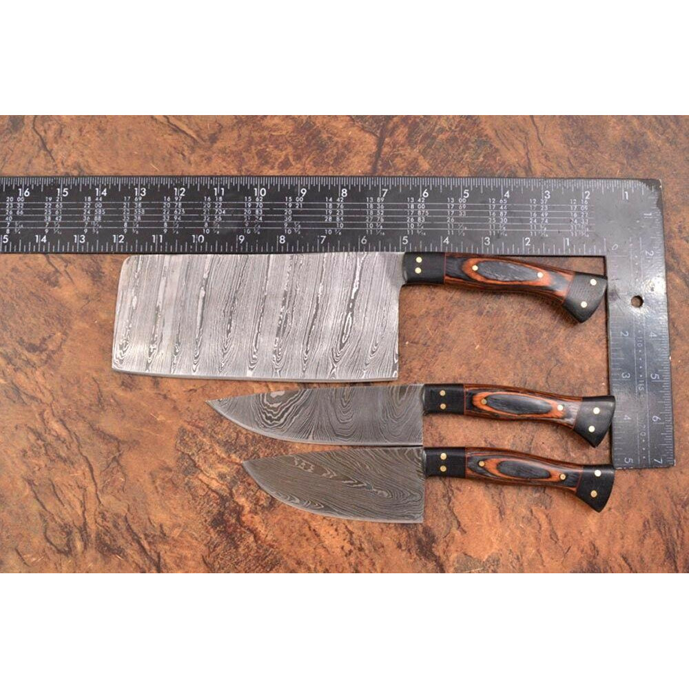 7 PCS Handmade Damascus Steel Chef Knife Set Full Tang Kitchen Cutlery With Micarta Handle Leathe 1