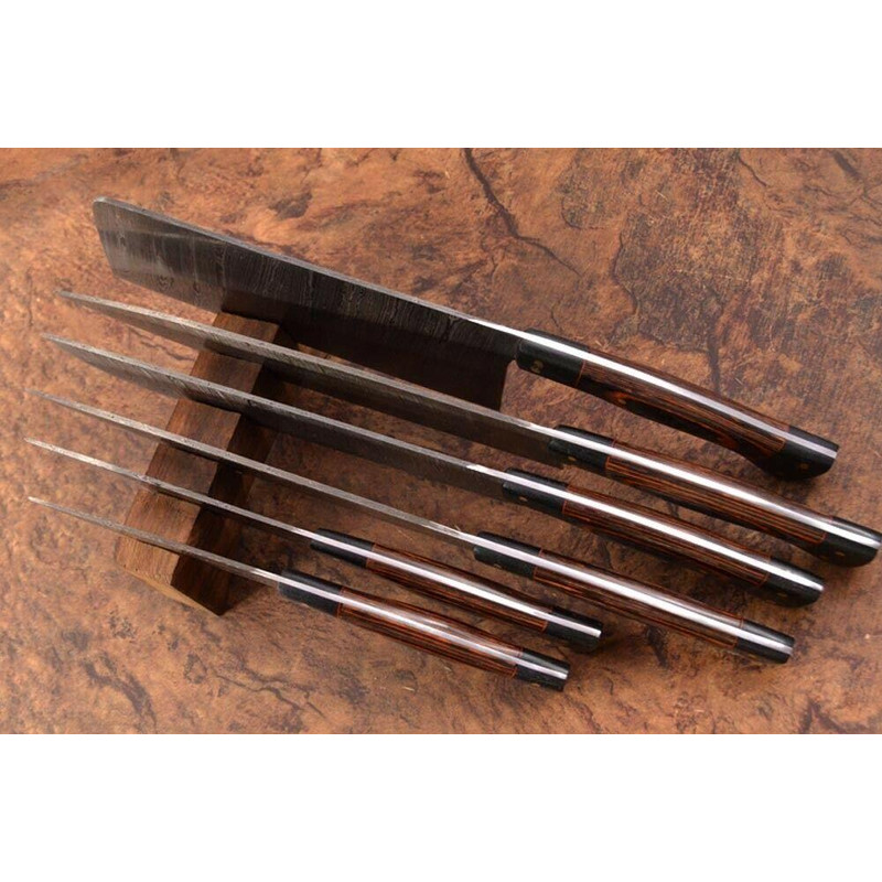 7 PCS Handmade Damascus Steel Chef Knife Set Full Tang Kitchen Cutlery With Micarta Handle Leathe 2