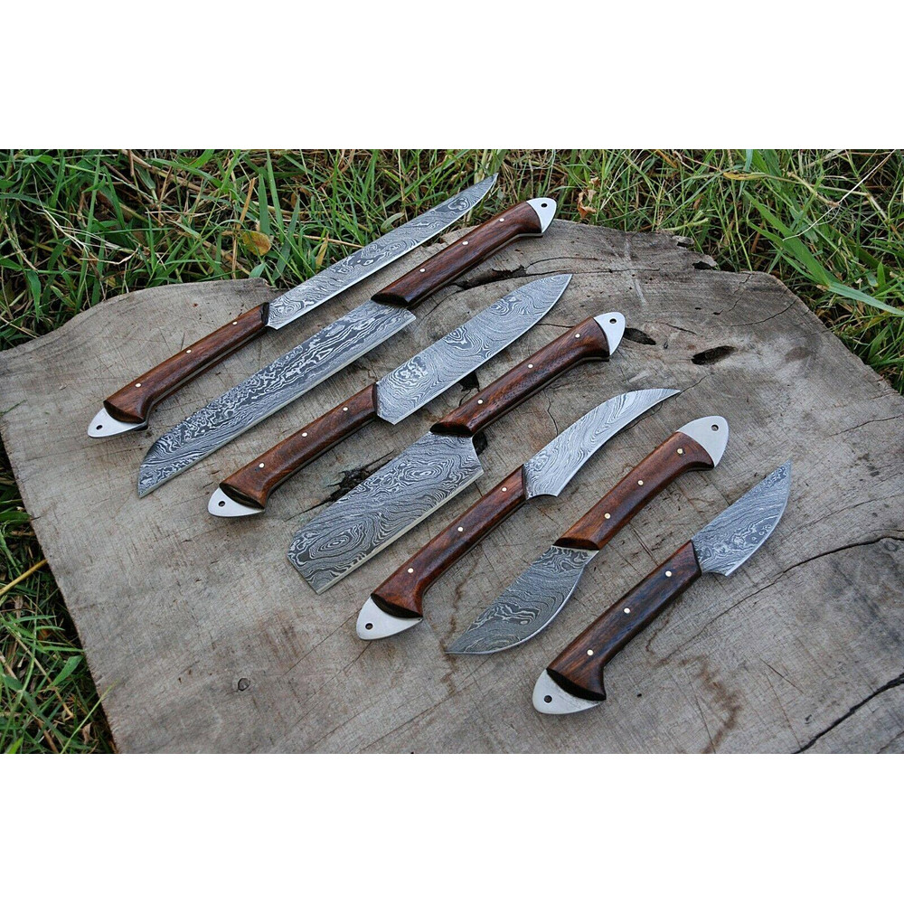 7 PCS Handmade Damascus Steel Chef Knife Set Full Tang Kitchen Cutlery With Micarta Handle 1