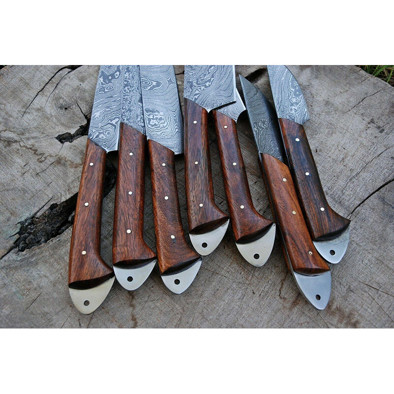 7 PCS Handmade Damascus Steel Chef Knife Set Full Tang Kitchen Cutlery With Micarta Handle 2