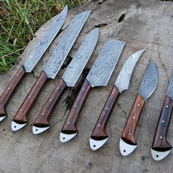 7 pcs handmade damascus steel chef knife set | full tang kitchen cutlery with micarta handle