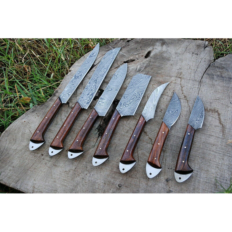 7 PCS Handmade Damascus Steel Chef Knife Set Full Tang Kitchen Cutlery With Micarta Handle 0