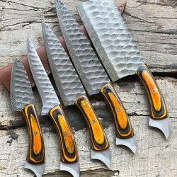 custom handmade twist damascus steel chef knife set | 9–13" pakkawood handle professional kitchen knives